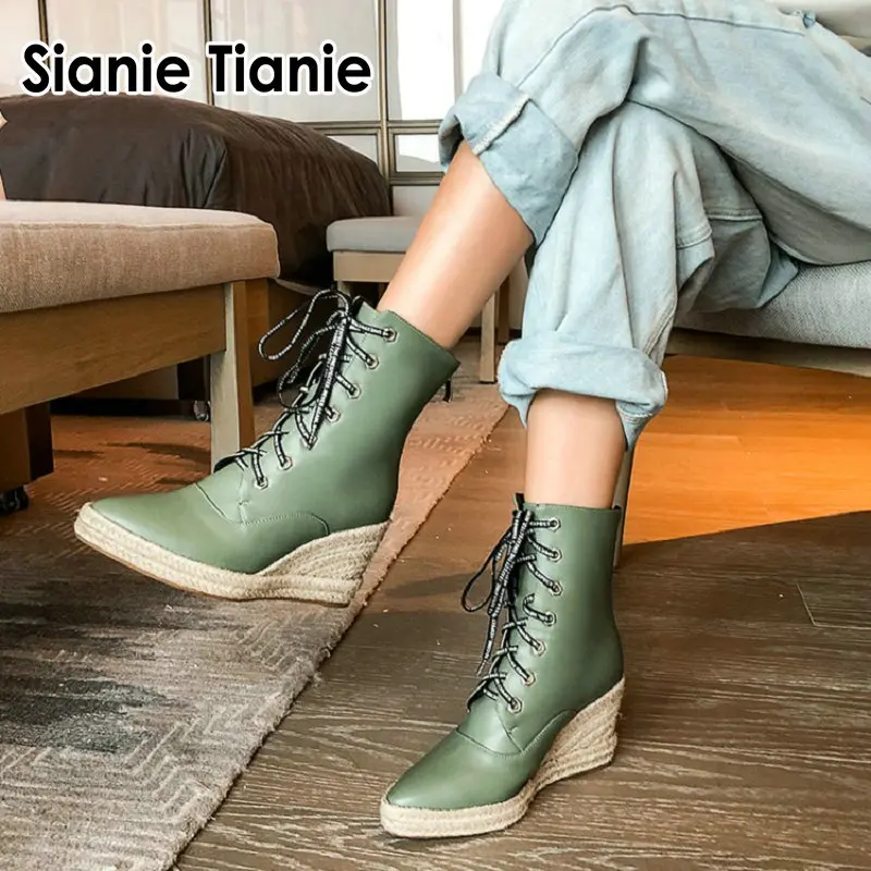 Sianie Tianie winter green ivory lace up platform high heels woman ankle boots espadrilles wedges women boots big size 43 44
Sianie Tianie winter green ivory lace up platform high heels woman ankle boots espadrilles wedges women boots big size 43 44