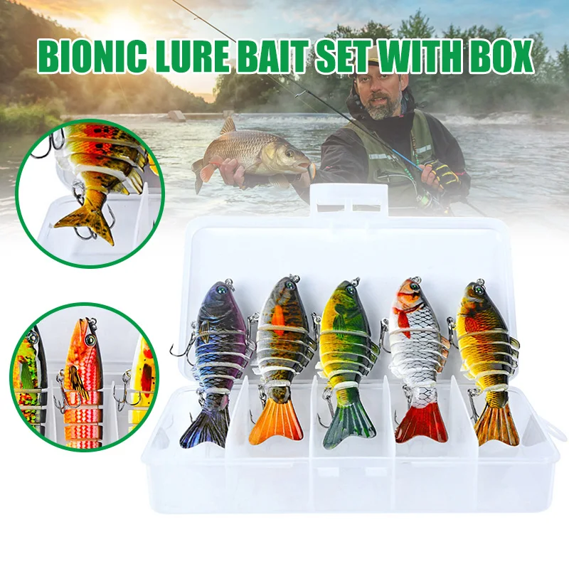 Hot 5pcs Multi-section Fishing Lure Set Swimbait Bionic Wobblers Baits with Box for Saltwater Freshwater DO2
Hot 5pcs Multi-section Fishing Lure Set Swimbait Bionic Wobblers Baits with Box for Saltwater Freshwater DO2