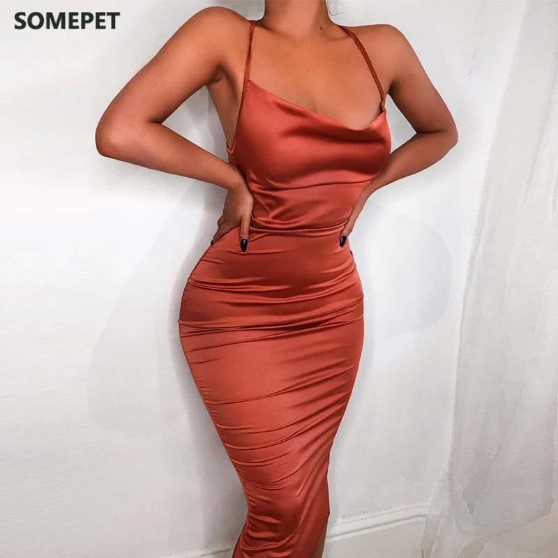 neon satin lace up 2021 summer women bodycon long midi dress sleeveless backless elegant party outfits sexy club clothes 
neon satin lace up 2021 summer women bodycon long midi dress sleeveless backless elegant party outfits sexy club clothes