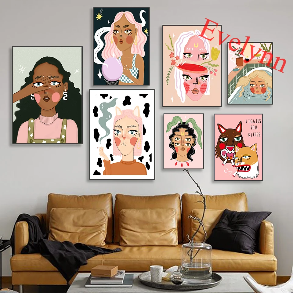 Funky Art Poster Fun Art Girl Bath Painting Ciggies For Kitties Quirky Art,Evil Eye Nordic Living Room Decor Canvas Wall Prints 
Funky Art Poster Fun Art Girl Bath Painting Ciggies For Kitties Quirky Art,Evil Eye Nordic Living Room Decor Canvas Wall Prints