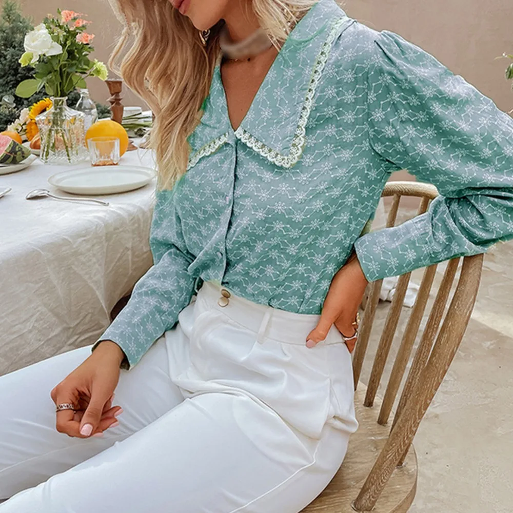 Floral Print Shirts V-neck Elegant Button Skinny Regular Sleeves Blouse Doll Collar Korean Sweet Casual Shirt Women Spring Fall
Floral Print Shirts V-neck Elegant Button Skinny Regular Sleeves Blouse Doll Collar Korean Sweet Casual Shirt Women Spring Fall