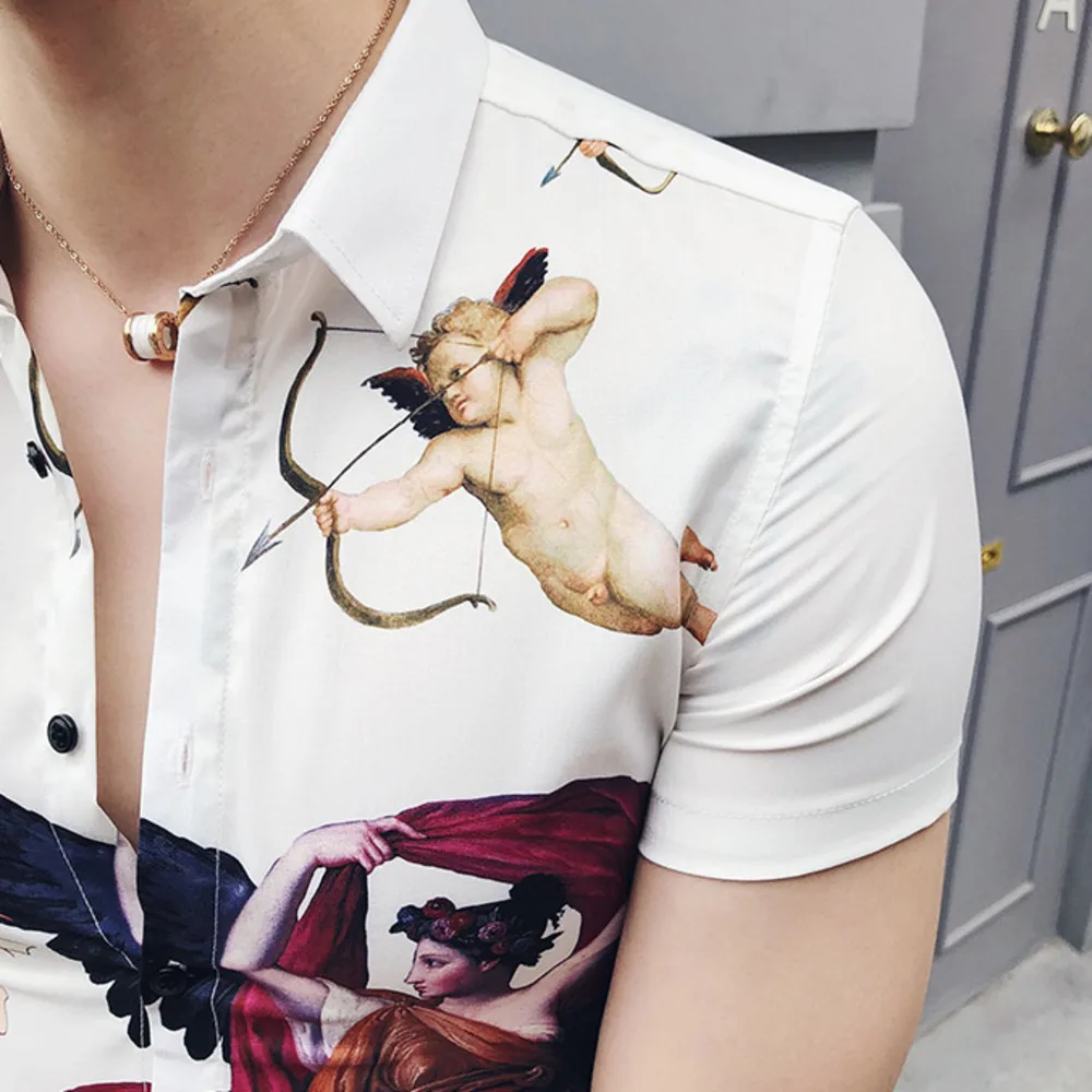Brand Summer Slim Fit Shirt men England angel Print Casual Streetwear Short Sleeve Night Club Social Hawaii Shirt
Brand Summer Slim Fit Shirt men England angel Print Casual Streetwear Short Sleeve Night Club Social Hawaii Shirt