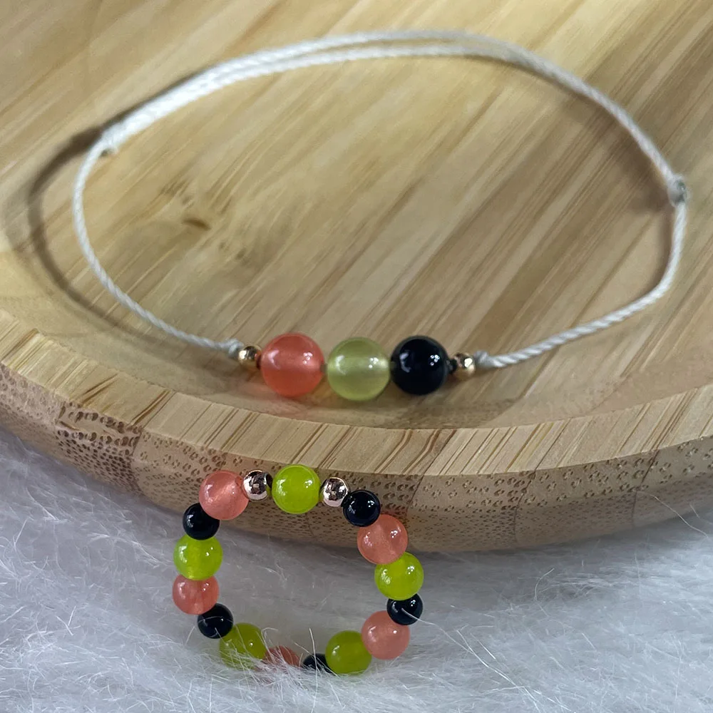 Girl Beads Jewelry Set Handmade Wax Cord Black Agate Bracelets Summer Minimalist Green Natural Stones Rings Gift for Girlfriend
Girl Beads Jewelry Set Handmade Wax Cord Black Agate Bracelets Summer Minimalist Green Natural Stones Rings Gift for Girlfriend