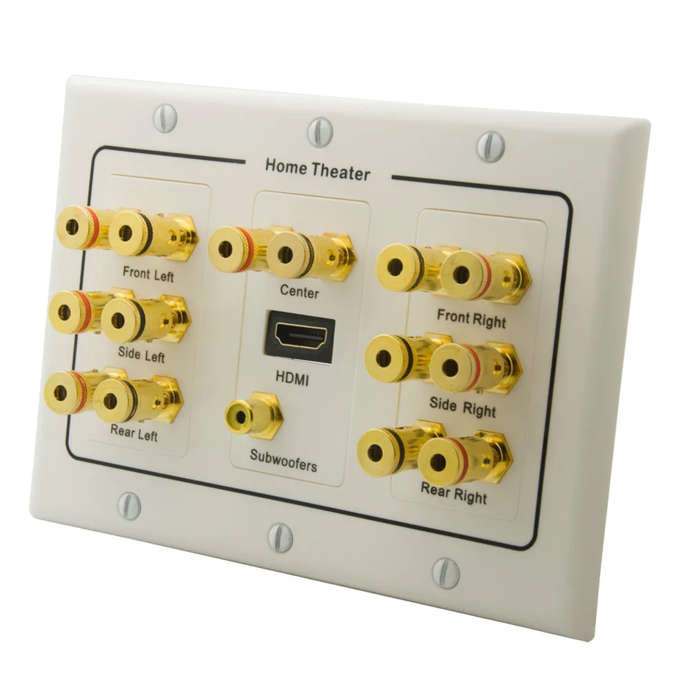 New Design Spring Clip 3 Gang Style Home Theater 7.1 7.2 8.2 9.0 Surround Sound Speaker Banana Wall Plate
New Design Spring Clip 3 Gang Style Home Theater 7.1 7.2 8.2 9.0 Surround Sound Speaker Banana Wall Plate