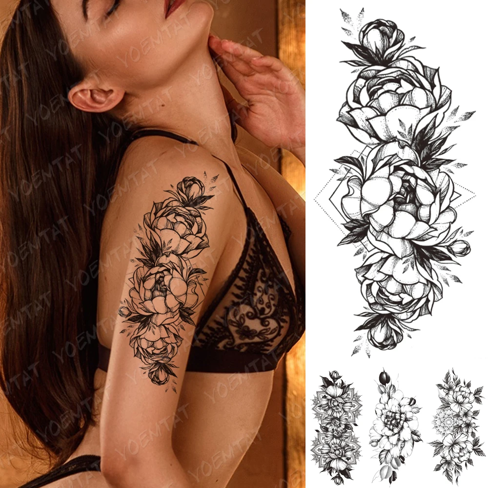 Waterproof Temporary Tattoo Sticker Peony Rose Flower Flash Tatto Female Geometric Black Body Art Arm Thigh Fake Tattoos For Men
Waterproof Temporary Tattoo Sticker Peony Rose Flower Flash Tatto Female Geometric Black Body Art Arm Thigh Fake Tattoos For Men