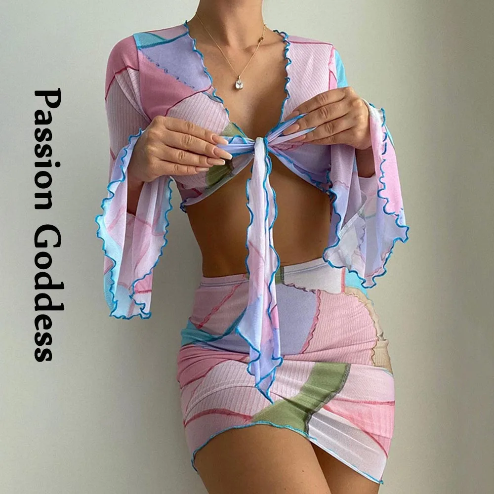 Sexy Women 2 Piece Mesh Skirts Sets Lace-up Bandage T Shirt Long Sleeve Bodycon Skirts Two Piece Outfits Y2K Girls Party Suits
Sexy Women 2 Piece Mesh Skirts Sets Lace-up Bandage T Shirt Long Sleeve Bodycon Skirts Two Piece Outfits Y2K Girls Party Suits