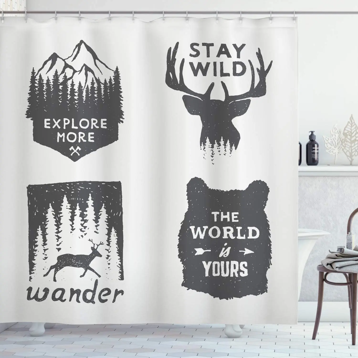 Saying Bathroom Shower Curtain Wilderness Emblems Stay Wild Wander The World is Your Arrow Pine Decor Multi-size Bath Curtain
Saying Bathroom Shower Curtain Wilderness Emblems Stay Wild Wander The World is Your Arrow Pine Decor Multi-size Bath Curtain