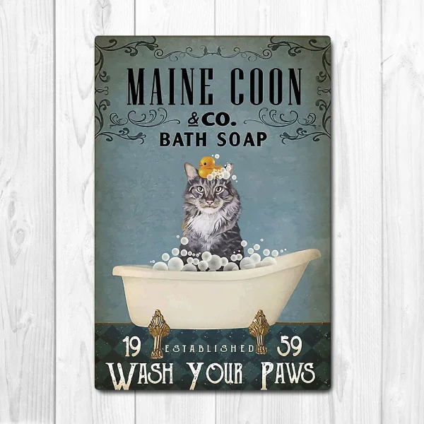 Maine Coon Wash Your Paws Poster, Cat Poster Vintage Tin Metal Sign Bar Club Cafe Garage Wall Decor Farm Decor Art
Maine Coon Wash Your Paws Poster, Cat Poster Vintage Tin Metal Sign Bar Club Cafe Garage Wall Decor Farm Decor Art