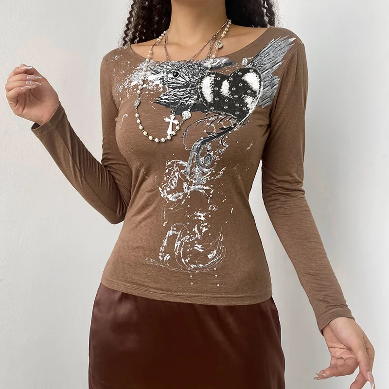 Autunm Winter Women Sweater Retro Love Print T-shirt Big Round Neck Strapless Brown Base Long Sleeve Casual Top Ladies Clothes
Autunm Winter Women Sweater Retro Love Print T-shirt Big Round Neck Strapless Brown Base Long Sleeve Casual Top Ladies Clothes