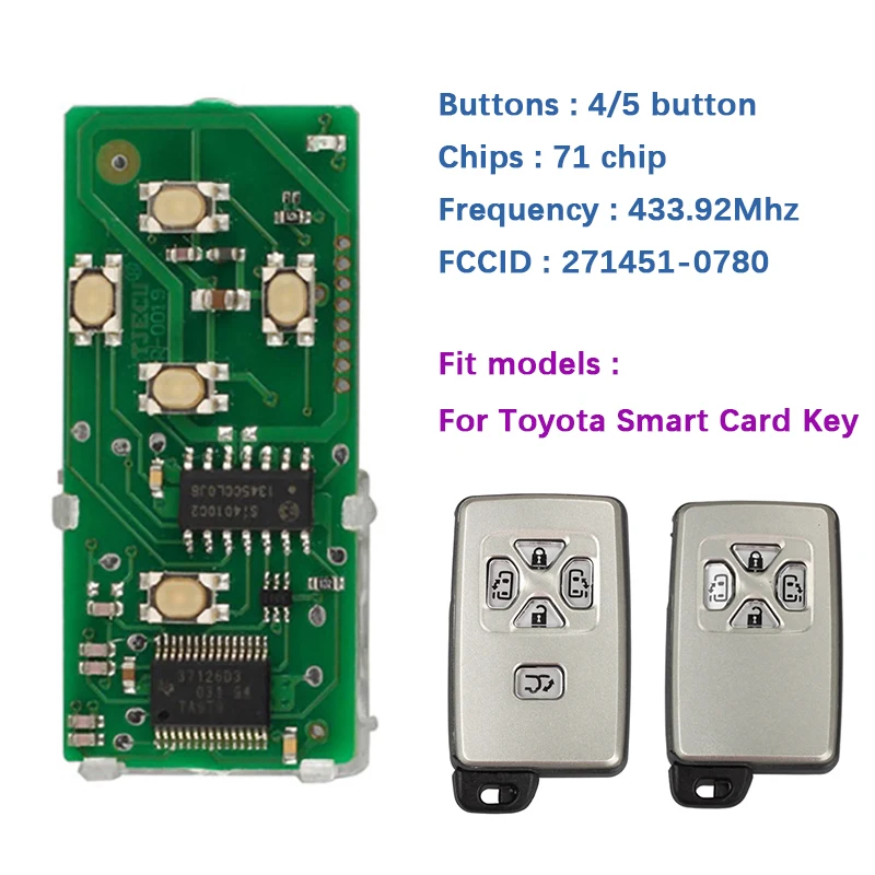

CN007075 Toyota Smart Card Board With 5 Buttons 433.92MHZ Board Number 271451-0780-Eur With Logo