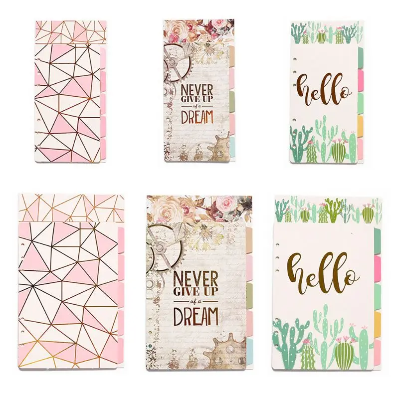 

1Set Creative A5 A6 Loose Leaf Notebook Divider 6 Hole Index Separator Diary Paper Planner Binders Students Staionery
