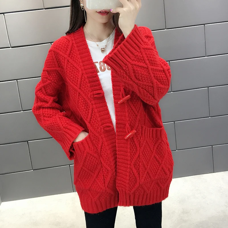 Women Knitted Cardigan Coat Autumn Winter Ladies Thick V-neck Cardigan Long Sleeve Pocket Outerwear Female Tops Pull Femme Hiver
Women Knitted Cardigan Coat Autumn Winter Ladies Thick V-neck Cardigan Long Sleeve Pocket Outerwear Female Tops Pull Femme Hiver