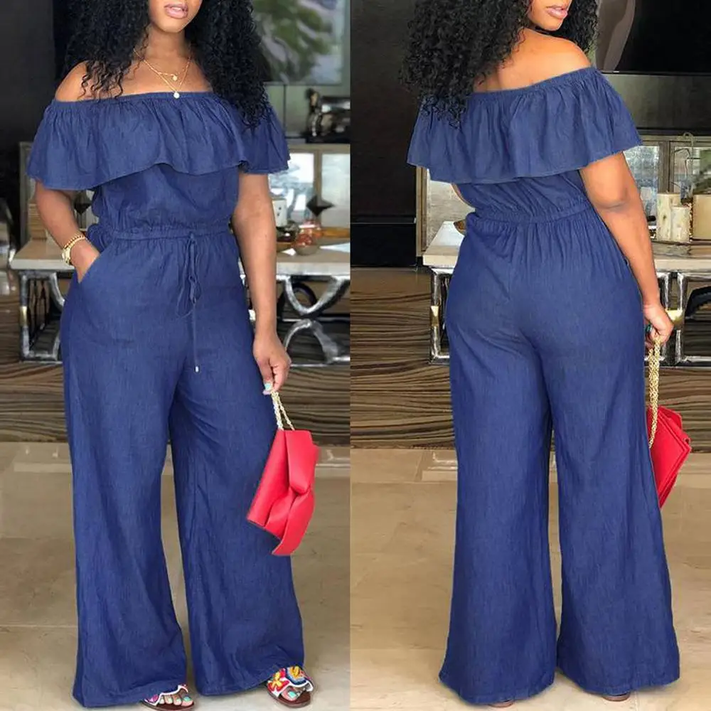 2021 New African Women Denim Jumpsuits Off Shoulder Long Romper Bodysuit Overall Wide Legs Ankara Dashiki Outfit Casual Wears
2021 New African Women Denim Jumpsuits Off Shoulder Long Romper Bodysuit Overall Wide Legs Ankara Dashiki Outfit Casual Wears