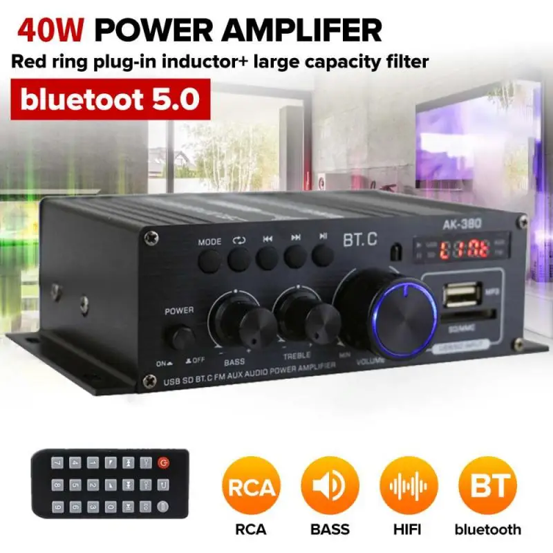 New Audio HiFi Bluetooth 5.0 Power Class D Amplifier 40W * 2 Ak380 Digital Amp Home Audio Car Marine USB/AUX IN AMP Amplificador
New Audio HiFi Bluetooth 5.0 Power Class D Amplifier 40W * 2 Ak380 Digital Amp Home Audio Car Marine USB/AUX IN AMP Amplificador