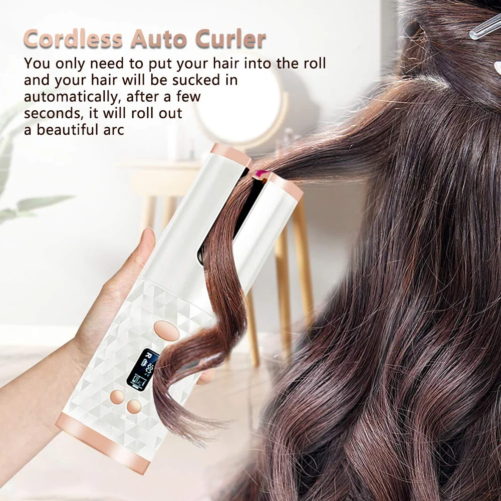Cordless Automatic Hair Curler Portable Curling Wand for Hair Styling Anytime Auto Hair Curler with 6 Temperature Timer Setting 
Cordless Automatic Hair Curler Portable Curling Wand for Hair Styling Anytime Auto Hair Curler with 6 Temperature Timer Setting