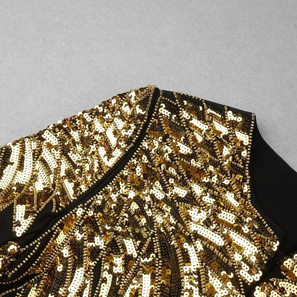 High Quality Women'S Spring 2021 Fashion Black Slim Short Coat Sexy O-Neck Long Sleeve Gold Sequined Celebrity Club Party Coat
High Quality Women'S Spring 2021 Fashion Black Slim Short Coat Sexy O-Neck Long Sleeve Gold Sequined Celebrity Club Party Coat