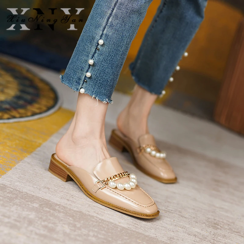 Женские мюли ручной работы из натуральной кожи; Туфли на плоской подошве; Обувь из мягкой кожи с цепочкой и жемчугом; Модная женская повседн... 
Женские мюли ручной работы из натуральной кожи; Туфли на плоской подошве; Обувь из мягкой кожи с цепочкой и жемчугом; Модная женская повседн...