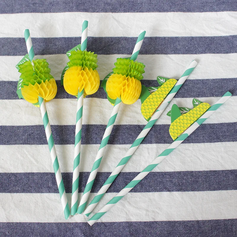 Тропические бумажные соломинки с пальмой и ананасом дизайн амулеты полосатый