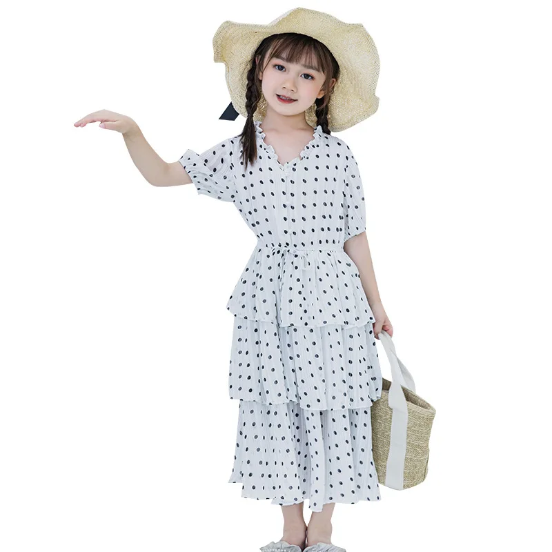 Female children's wear white v-neck short-sleeved summer dress girl fashion chiffon cake skirt undertakes to dot skirt childre
Female children's wear white v-neck short-sleeved summer dress girl fashion chiffon cake skirt undertakes to dot skirt childre