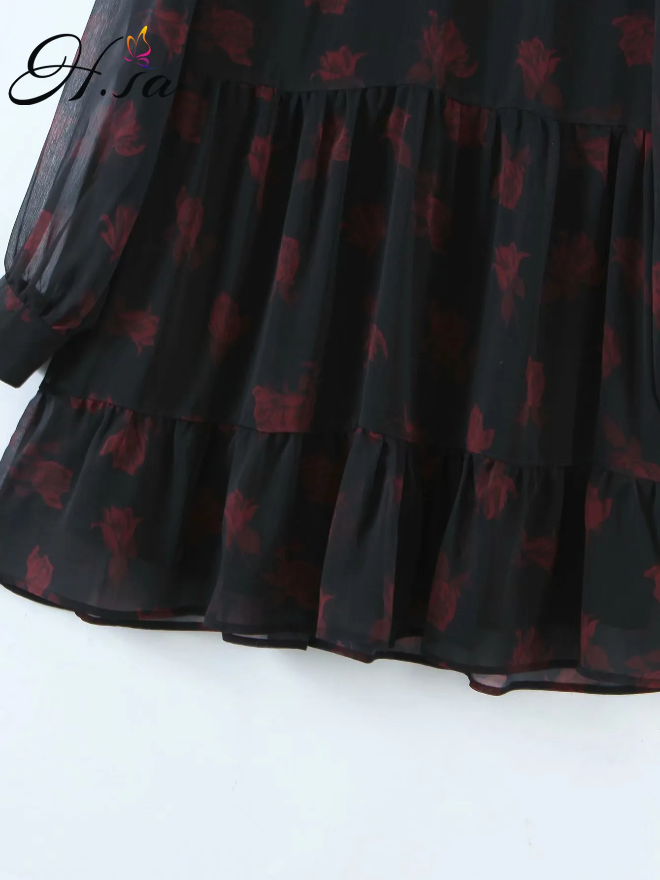 H.SA Women Long Sleeve Pleated Vestidos V neck Black Floral Vestidos Gauze Vestidos Floral Printed Elegant Loose Robe Dress
H.SA Women Long Sleeve Pleated Vestidos V neck Black Floral Vestidos Gauze Vestidos Floral Printed Elegant Loose Robe Dress