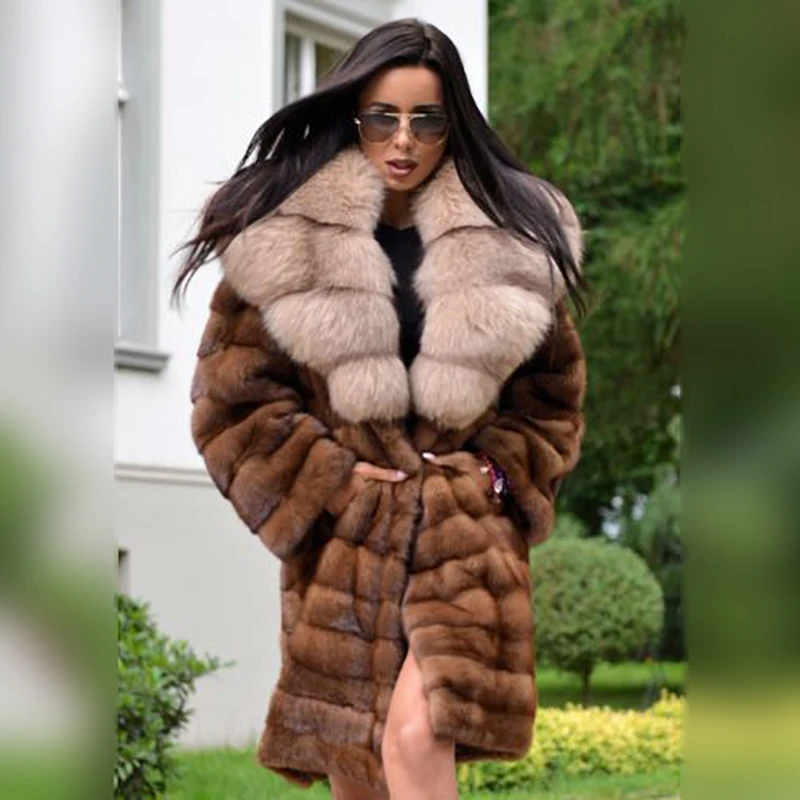 Natural Real Mink Fur Coats With Big Fox Fur Turn-down Collar Winter Fashion Woman Natural Genuine Mink Fur Coat Outwear Luxury 
Natural Real Mink Fur Coats With Big Fox Fur Turn-down Collar Winter Fashion Woman Natural Genuine Mink Fur Coat Outwear Luxury