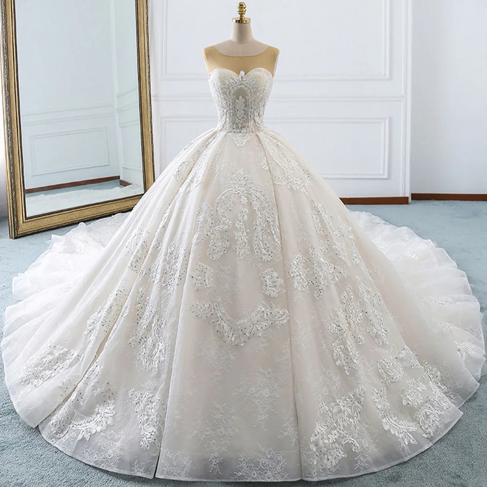 2021 Vestido De Noiva Princesa New Arrive Beading Appliques Lace Luxury Princess Ball Gown Wedding Dress With 1.5m Chapel Train
2021 Vestido De Noiva Princesa New Arrive Beading Appliques Lace Luxury Princess Ball Gown Wedding Dress With 1.5m Chapel Train