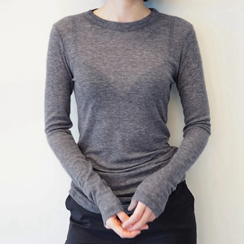 Plain T Shirt Women Cotton Elastic Basic T-Shirts Female Casual Tops Long Sleeve Sexy Thin T-Shirt See Through
Plain T Shirt Women Cotton Elastic Basic T-Shirts Female Casual Tops Long Sleeve Sexy Thin T-Shirt See Through