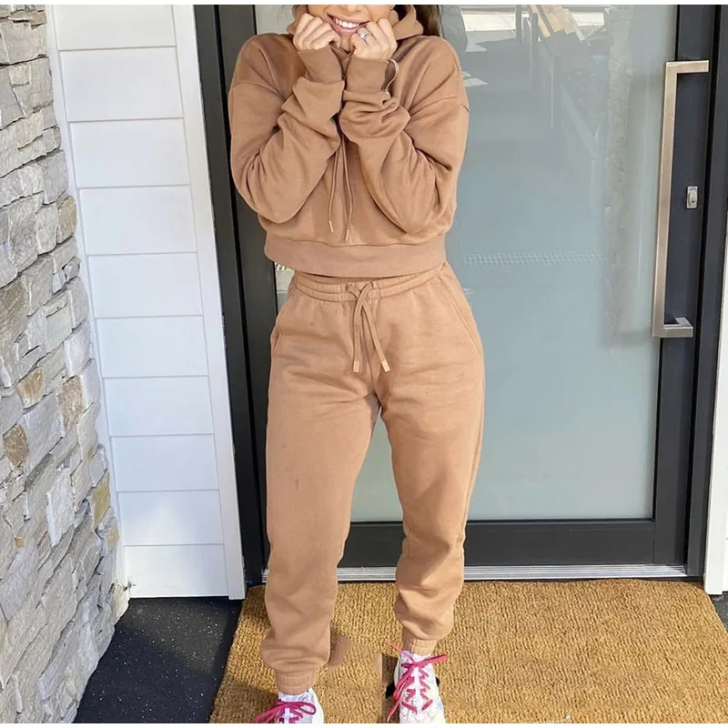 Casual Fleece Sportwear Two Piece Set Fashion Women Streetwear Outfits Pullover Cropped Hoodie And Drawstring Pencil Pant Suits
Casual Fleece Sportwear Two Piece Set Fashion Women Streetwear Outfits Pullover Cropped Hoodie And Drawstring Pencil Pant Suits