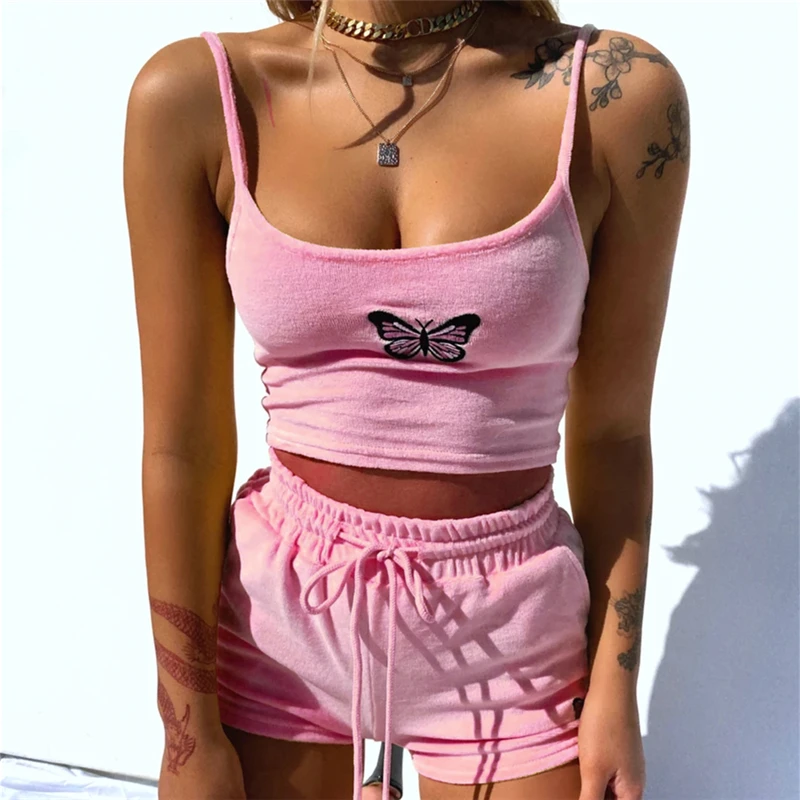 Women's Butterfly Clothes Set Streetwear Sportswear Sleeveless Cropped Shirt Lace-up Casual Sports Run Elastic High-Waist Shorts
Women's Butterfly Clothes Set Streetwear Sportswear Sleeveless Cropped Shirt Lace-up Casual Sports Run Elastic High-Waist Shorts