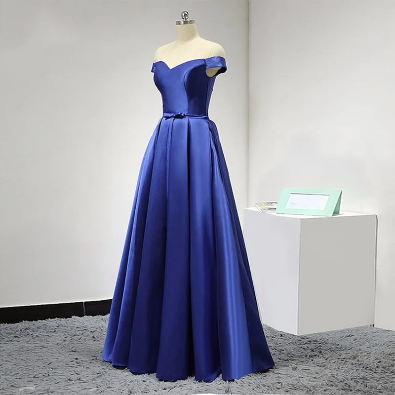 Simple Prom Dresses 2020 Off Shouler Satin Plus Size Custom Lace-up Floor Length Sweetheart Neck Navy Blue Evening Dress e
Simple Prom Dresses 2020 Off Shouler Satin Plus Size Custom Lace-up Floor Length Sweetheart Neck Navy Blue Evening Dress e