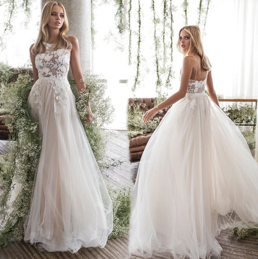 2021 Summer Boho Beach Tulle Wedding Dresses Spaghetti Straps Bridal Gowns Appliques Floral Lace Sexy Backless Engagement Dress
2021 Summer Boho Beach Tulle Wedding Dresses Spaghetti Straps Bridal Gowns Appliques Floral Lace Sexy Backless Engagement Dress