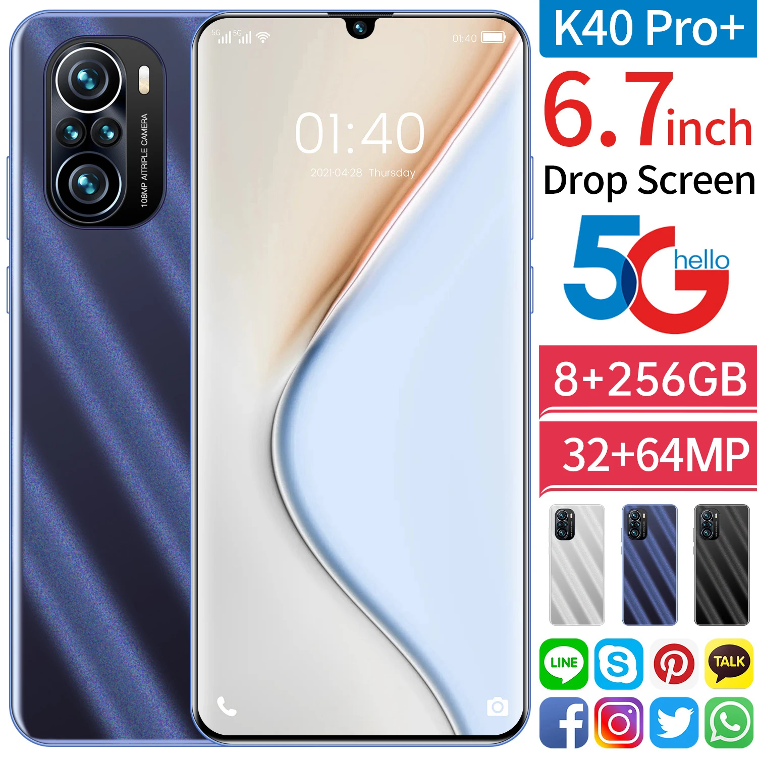The New K40 pro+ 6.7-inch smartphone water drop screen 8+256GB LTE 4G mobile phone 32MP supports face ID and fingerprint unlock
The New K40 pro+ 6.7-inch smartphone water drop screen 8+256GB LTE 4G mobile phone 32MP supports face ID and fingerprint unlock