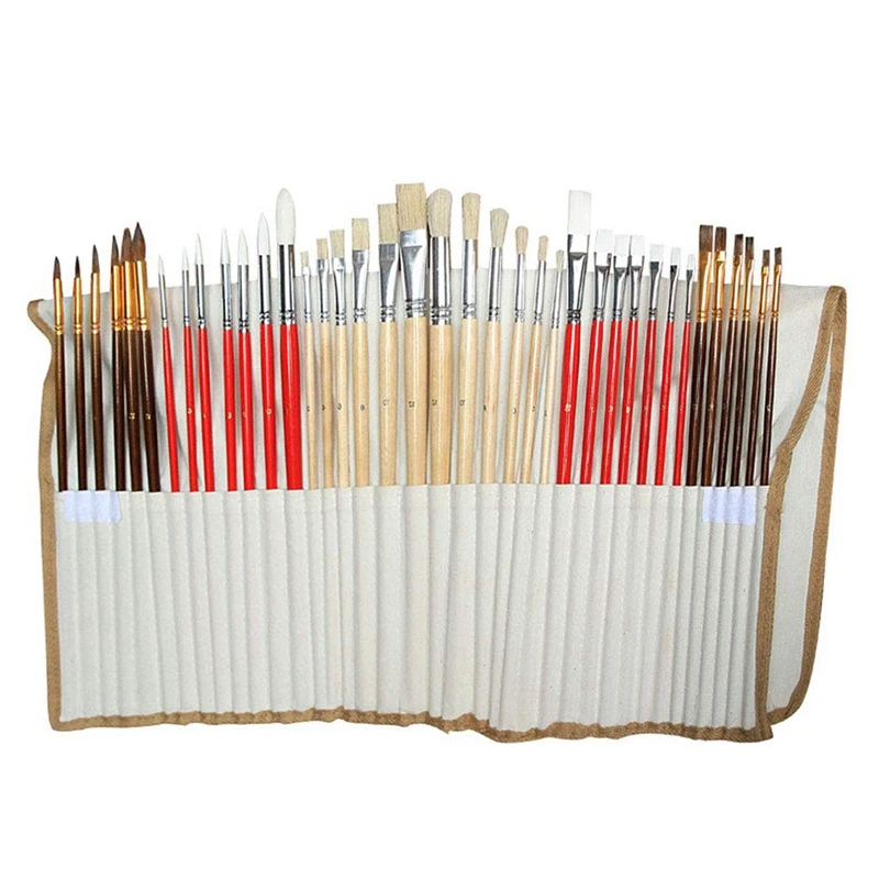 38Pcs Brush Painting Watercolor Varnish Rod Pig Bristle Oil Painting Drawing Pen Nylon Wood Brush with Canvas Bag Set
38Pcs Brush Painting Watercolor Varnish Rod Pig Bristle Oil Painting Drawing Pen Nylon Wood Brush with Canvas Bag Set