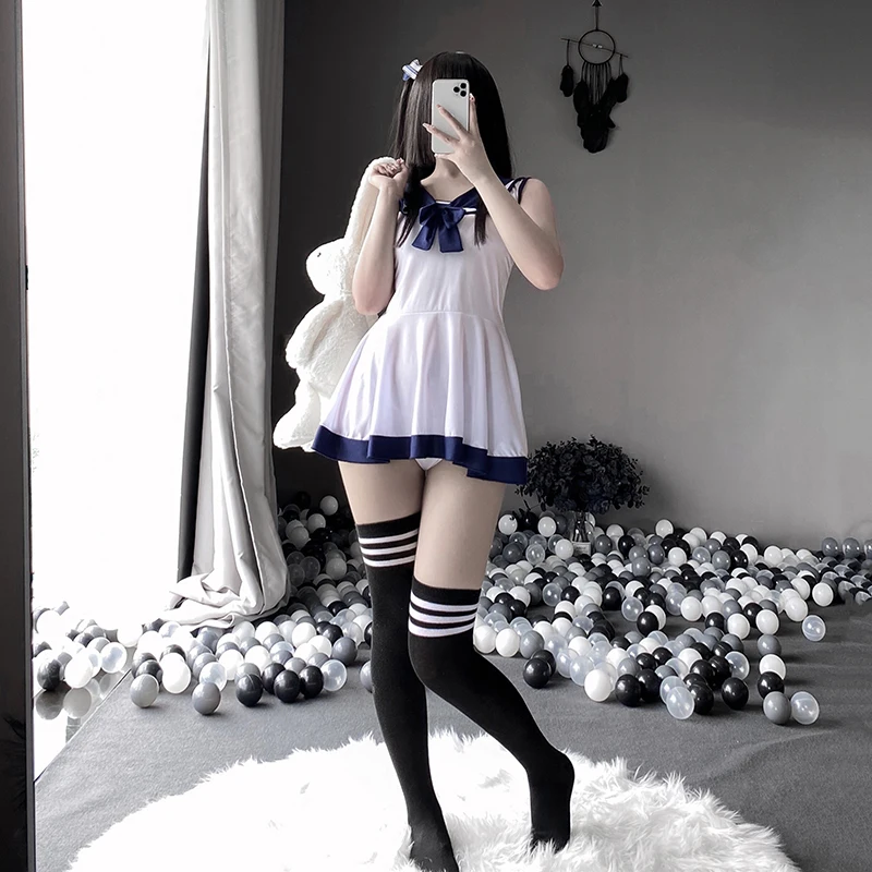 

Summer School Girl Underwear Cosplay Costumes Sleeveless Short Dress Sailor Outfit Kawaii Japaness Anime Mini Skirt With Bow