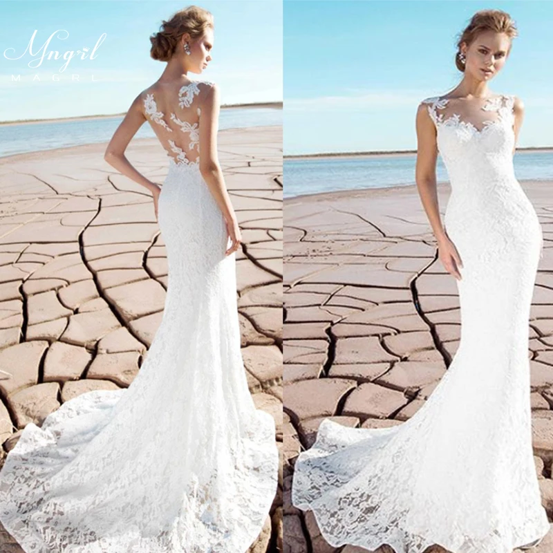 MNGRL Simple V-neck Sleeveless 3D Flower Mermaid White Lace Tail Wedding Dress Backless Wedding Gown Perspective Bridal Dresses
MNGRL Simple V-neck Sleeveless 3D Flower Mermaid White Lace Tail Wedding Dress Backless Wedding Gown Perspective Bridal Dresses