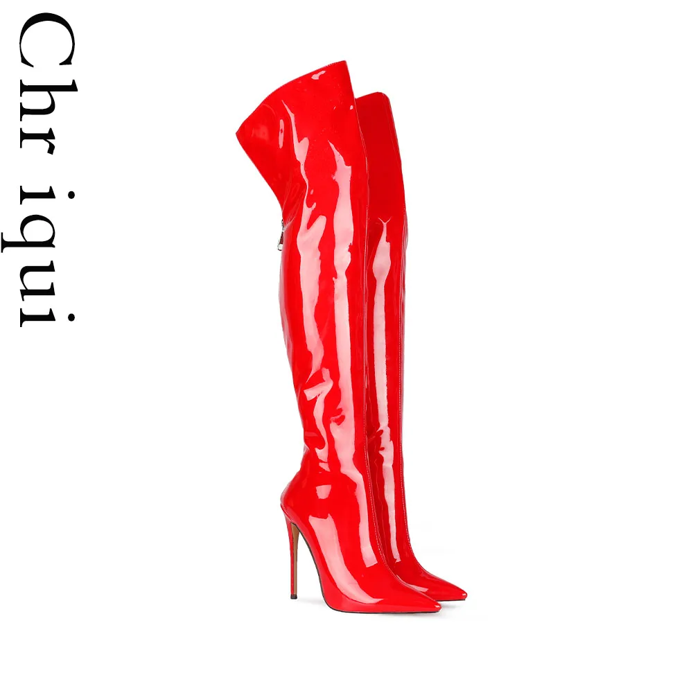 Chriqui Party Women Over Knee High Boots Thin Heels Patent Leather Pointed Toe Sexy Solid Elegant Female Winter Shoes Handmade
Chriqui Party Women Over Knee High Boots Thin Heels Patent Leather Pointed Toe Sexy Solid Elegant Female Winter Shoes Handmade