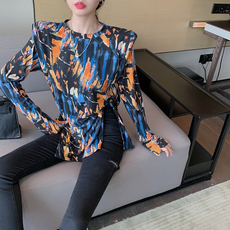 Irregular Split Top Bottomed Shirt Women's Inner Tie Dyed Long Sleeved T-shirt Women's Clothing Rave Body Woman Women's T-shirt
Irregular Split Top Bottomed Shirt Women's Inner Tie Dyed Long Sleeved T-shirt Women's Clothing Rave Body Woman Women's T-shirt