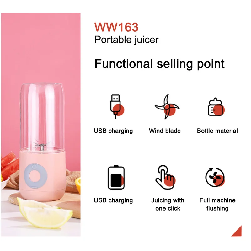1500mAh USB Rechargeable Household Portable Juicer with Long-lasting Battery Life Mini Small Electric Portable Blender CE 
1500mAh USB Rechargeable Household Portable Juicer with Long-lasting Battery Life Mini Small Electric Portable Blender CE