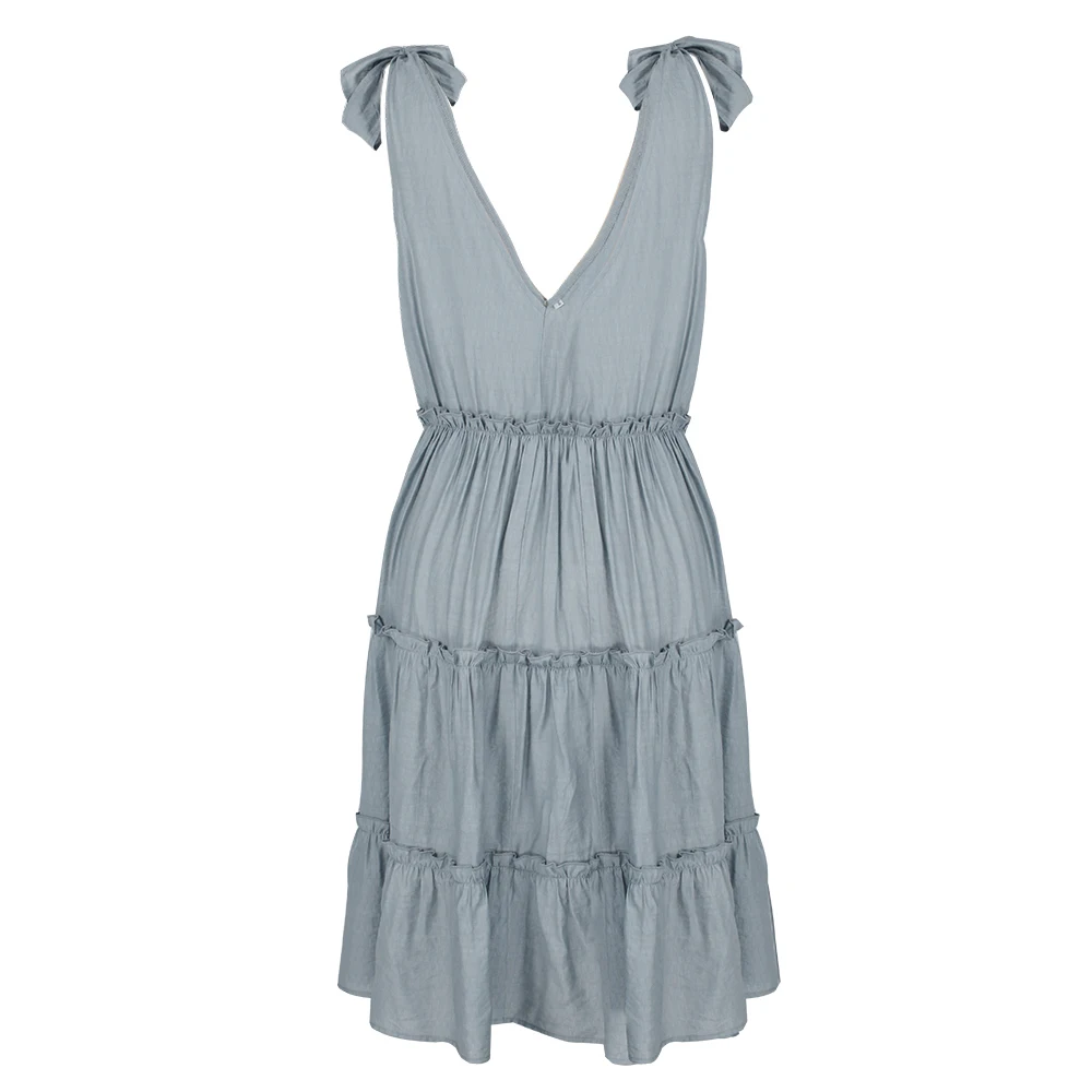 2021 Summer Sundress Women Deep V neck Tie Shoulder Sleeveless Vest Swing Dress Elastic Waist Ruffle Hem Tank Dressed Beachwear 
2021 Summer Sundress Women Deep V neck Tie Shoulder Sleeveless Vest Swing Dress Elastic Waist Ruffle Hem Tank Dressed Beachwear