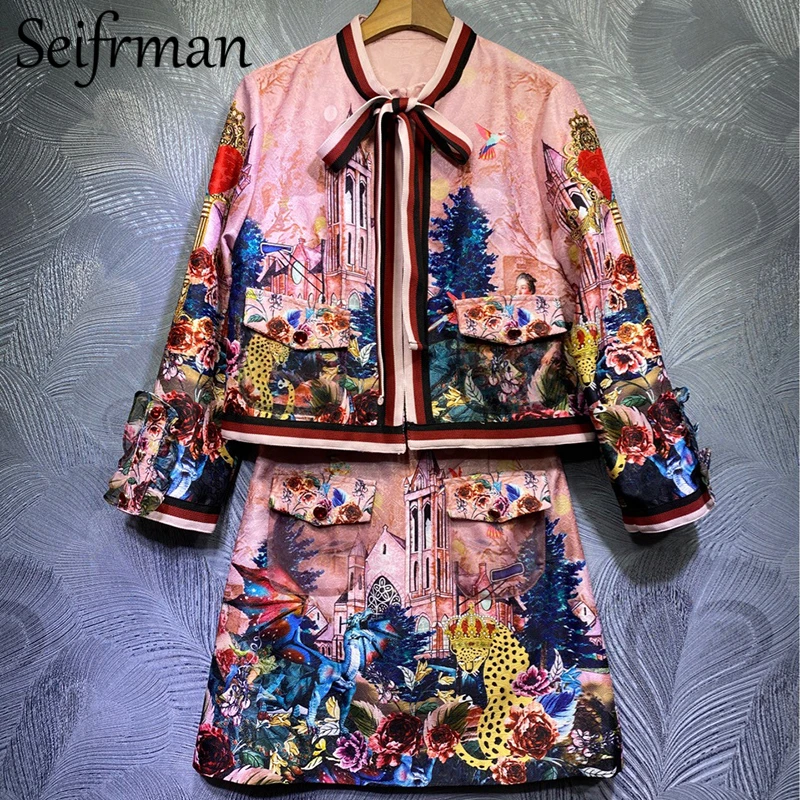 Seifrmann Summer Women Fashion Runway Skirt Set Pockets Ruffles Loose Blouses + High Waist Jacquard Skirts 2 Two Pieces Suits
Seifrmann Summer Women Fashion Runway Skirt Set Pockets Ruffles Loose Blouses + High Waist Jacquard Skirts 2 Two Pieces Suits