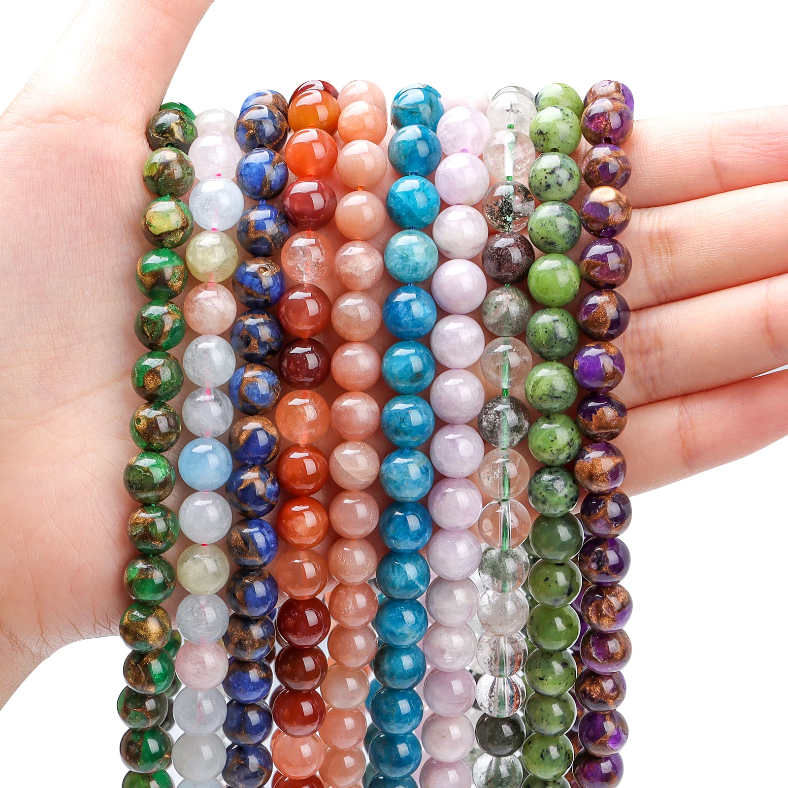 

Natural Stone Beads 4-10mm Aquamarines Lava Opal Rose Quartzs Tiger Eye Moonstone Round Beads for Jewelry Making Diy Bracelet
