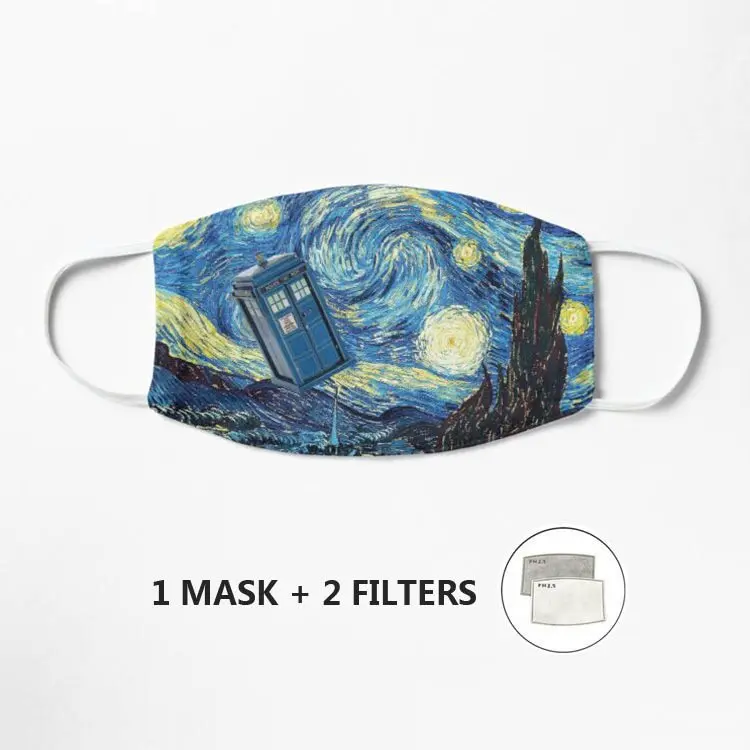 Защитная маска Tardis Van Gogh из хлопчатобумажной ткани, противопылевая маска с фильтром, безопасная маска для рта, охлаждающая маска
Защитная маска Tardis Van Gogh из хлопчатобумажной ткани, противопылевая маска с фильтром, безопасная маска для рта, охлаждающая маска