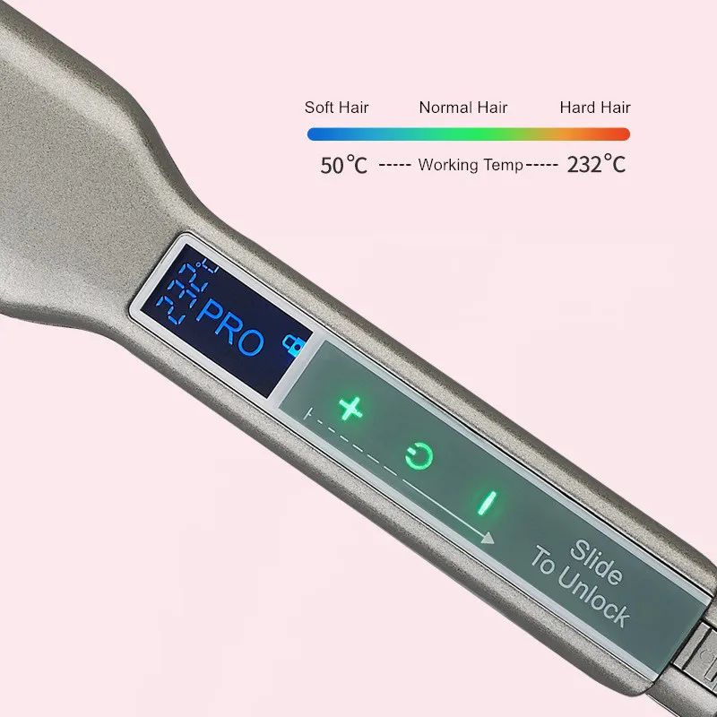 2 Inch Hair Flat Iron Wide Hair Straightener One Touch Screen Max 450 Fahrenheit Ceramic Heating Panel Plant Protein Coating