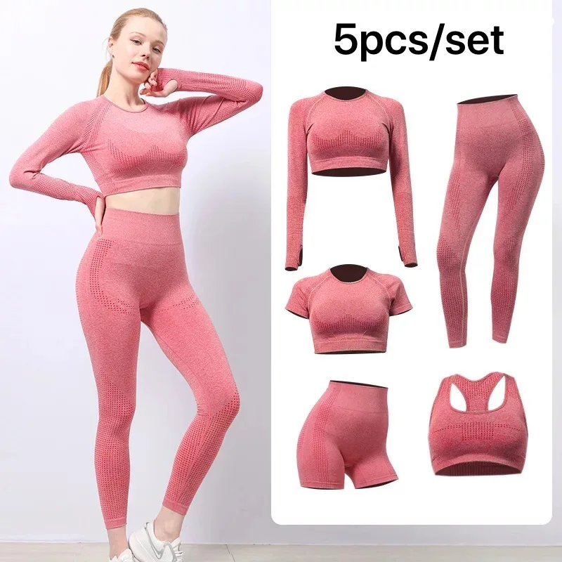 5PCS Seamless Women Yoga Set Workout Sportswear Gym Clothing Sports Bra Fitness Long Sleeve Crop Top High Waist Leggings Suits
5PCS Seamless Women Yoga Set Workout Sportswear Gym Clothing Sports Bra Fitness Long Sleeve Crop Top High Waist Leggings Suits