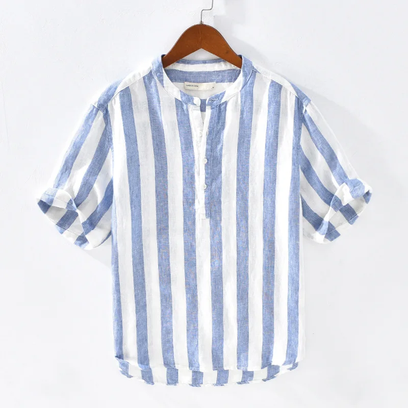 Pure Linen Short Sleeve Shirt for Men Summer New Japan Fashion Pullover Tops Male Breathable Vintage Striped Button Up Shirt
Pure Linen Short Sleeve Shirt for Men Summer New Japan Fashion Pullover Tops Male Breathable Vintage Striped Button Up Shirt
