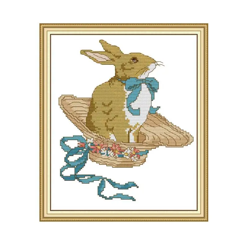 Фото Набор для вышивки крестиком с изображением кролика и галстука бабочки 11