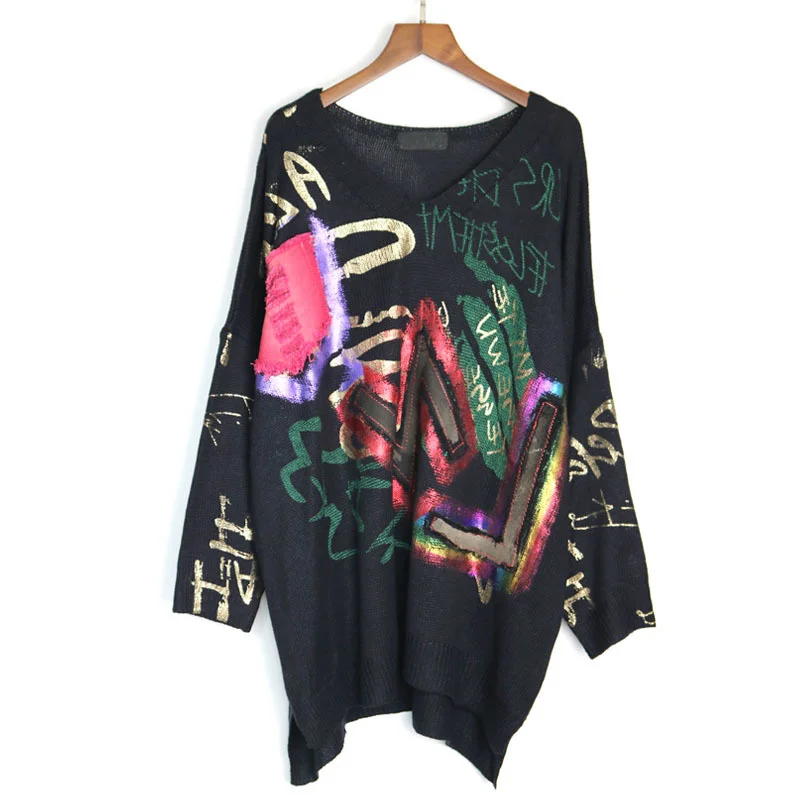 JCHB Letter Pattern Thick Knitted Women Fashion Autumn Winter Elegant v Neck Irregular Personality Casual Oversized Sweater Top
JCHB Letter Pattern Thick Knitted Women Fashion Autumn Winter Elegant v Neck Irregular Personality Casual Oversized Sweater Top