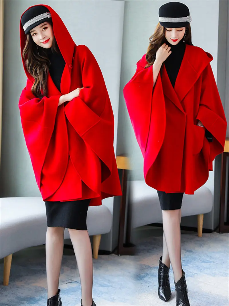 Hooded Autumn and Winter Woolen Coat Long Style Female Temperament Loose Korean Cloak Woolen Coat Women Fashion Shawl f2523
Hooded Autumn and Winter Woolen Coat Long Style Female Temperament Loose Korean Cloak Woolen Coat Women Fashion Shawl f2523