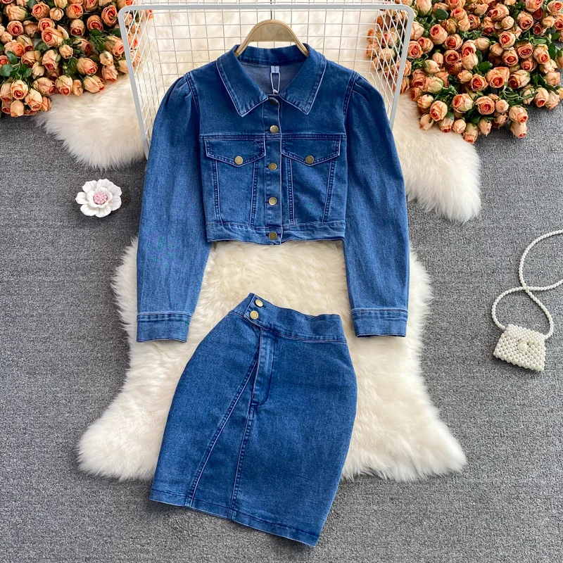 High Quality Fall Cowboy Two Piece Set Women Denim Jacket Coat + Sheath Bodycon Skirt Suits Vintage Crop Top Skirt 2 Piece Sets
High Quality Fall Cowboy Two Piece Set Women Denim Jacket Coat + Sheath Bodycon Skirt Suits Vintage Crop Top Skirt 2 Piece Sets
