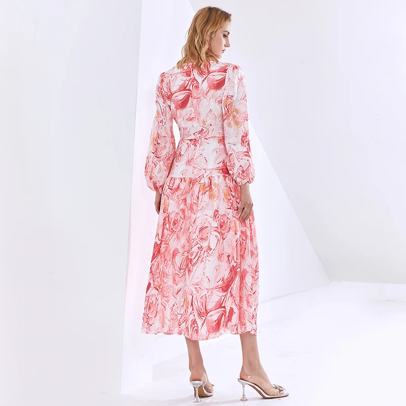 TWOTWINSTYLE Elegant Printed Sashes Female Dress V Neck Long Sleeve High Waist Pink Dress For Women 2021 Autumn Fashion New Tide
TWOTWINSTYLE Elegant Printed Sashes Female Dress V Neck Long Sleeve High Waist Pink Dress For Women 2021 Autumn Fashion New Tide